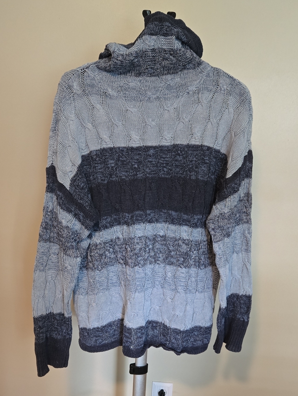 Chaps Women's Light Weight Blue Striped Cable Turtleneck Sweater